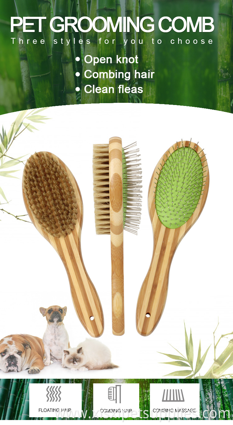 Factory Wholesale Three Style Bamboo Wooden Long Pin Cat Bristle Brush Pet Dog Massage Grooming Brush